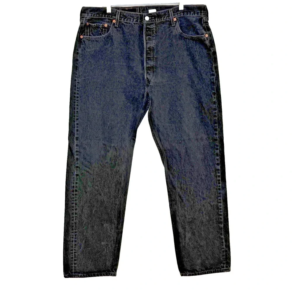 Levi's 501 Jeans Mens Size 42x34 Black Washed Button Fly Straight Leg Red Tab